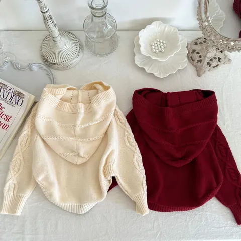 Baby Kids Cute Hooded Cable Knit Cardigan Sweater Infant Toddler Warm Pullover Cape Cloak Solid Color Fall Clothing