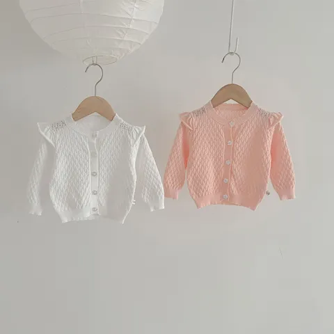 Baby Girls Knitted Cardigan Sweater Cute Ruffles Long Sleeve Crew Neck Cotton Outerwear Spring Autumn Infant Toddler Clothes