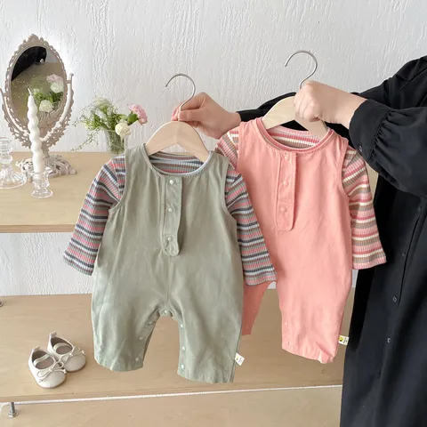 Baby Kids Spring Fall Long Sleeve Striped T Shirt Overalls Toddler Infant Boy Girl Clothing Top And Bottom Set