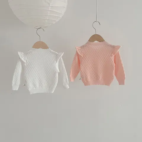 Baby Girls Knitted Cardigan Sweater Cute Ruffles Long Sleeve Crew Neck Cotton Outerwear Spring Autumn Infant Toddler Clothes