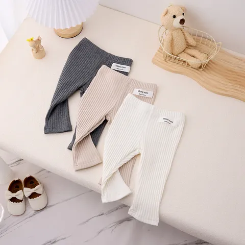 Infant Baby Solid Color Cotton Ribbed Leggings Spring Autumn Korean Style Kids Slim Fit Trousers