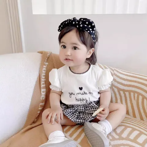 Girls Summer Short Sleeve T-Shirt Sweet Ruffle Trim Crew Neck Cotton Top Toddler Baby Clothes
