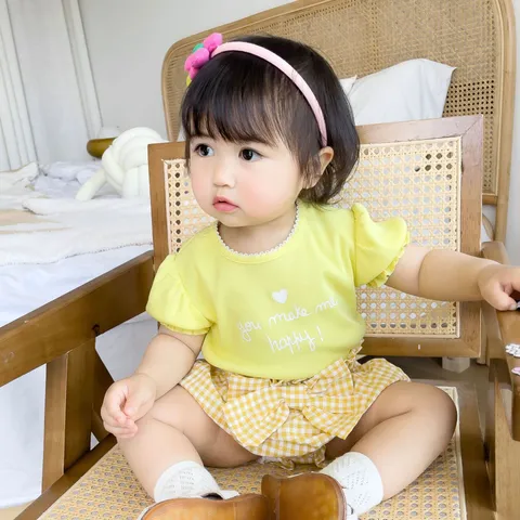 Girls Summer Short Sleeve T-Shirt Sweet Ruffle Trim Crew Neck Cotton Top Toddler Baby Clothes