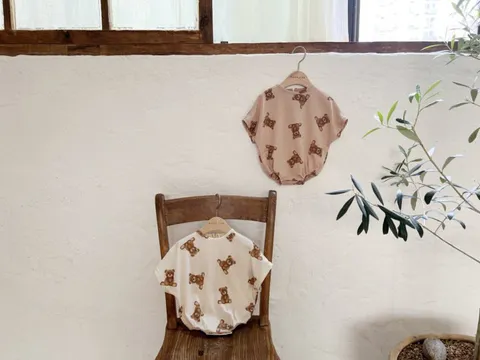 Infant Baby Boys Girls Summer Cute Bear Print Short Sleeve Cotton Romper Newborn Korean Style Jumpsuit Baby Bodysuit