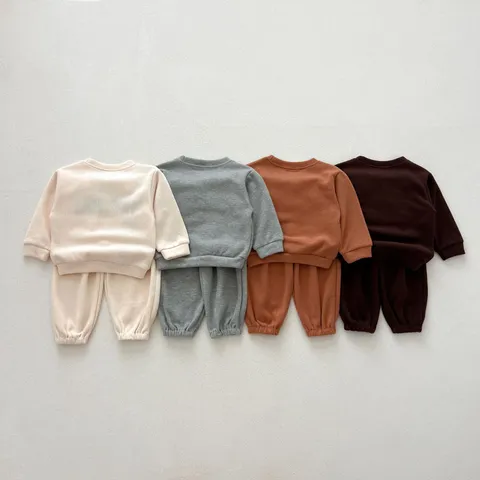 Unisex Baby Toddler Korean Style Cotton Long Sleeve Sweatshirt And Long Pants Set Crew Neck Casual Outfit