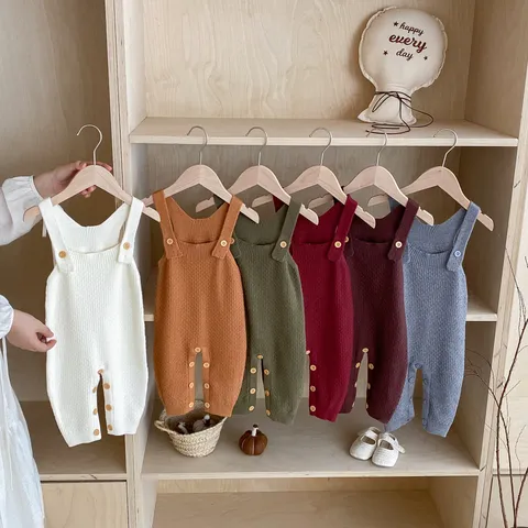 Infant Baby Knitted Romper Overalls Korean Style Cute Solid Color Sleeveless Jumpsuit Newborn Infant Daily Clothing