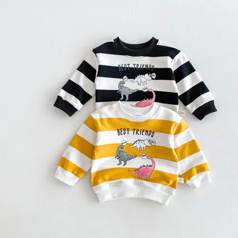 Felpa a Manica Lunga per Neonato Bambino Carino Stampa Dinosauro Cartone Animato Rigato Pullover Top Abbigliamento Primavera Autunno per Bambini