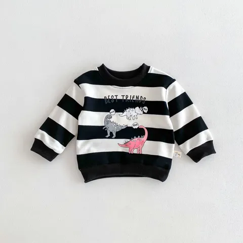 Felpa a Manica Lunga per Neonato Bambino Carino Stampa Dinosauro Cartone Animato Rigato Pullover Top Abbigliamento Primavera Autunno per Bambini