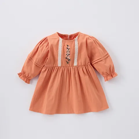 Bébé Fille Robe en Coton à Manches Longues Style Coréen Couleur Unie Jolie Robe de Princesse Tout-Petit Printemps Automne Vêtements Décontractés