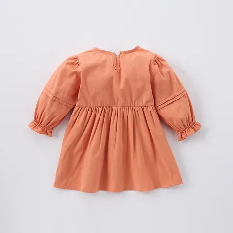 Bébé Fille Robe en Coton à Manches Longues Style Coréen Couleur Unie Jolie Robe de Princesse Tout-Petit Printemps Automne Vêtements Décontractés