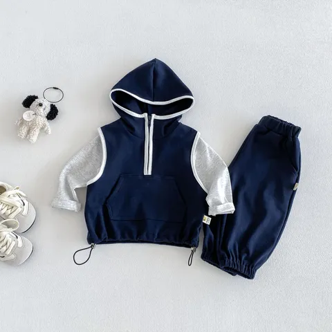 Kinder Frühling Herbst Kapuzenweste Langarm T-Shirt Hose Dreiteiliges Set Koreanischer Stil Lässiges Sportoutfit Babyleidung