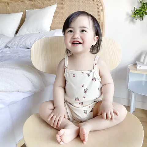Baby Girls Summer Cotton Romper Botanical Floral Sleeveless Infant Toddler Triangle Bodysuit Cute Baby Clothes
