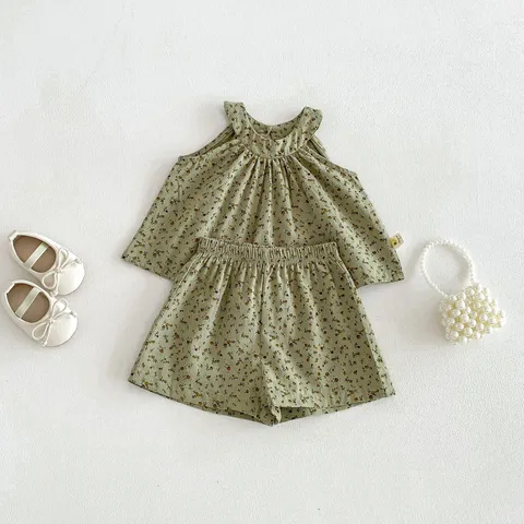 Bimba Neonata Estate Floreale Cotone Halter Canotta E Pantaloncini Completo Casual Senza Maniche Top E Pantaloni Abbigliamento Bambini