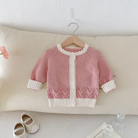 Infant Baby Girls Cute Knit Cardigan Sweater Solid Color Long Sleeve Button Down Knitwear Toddler Fall Clothes