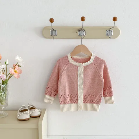 Infant Baby Girls Cute Knit Cardigan Sweater Solid Color Long Sleeve Button Down Knitwear Toddler Fall Clothes