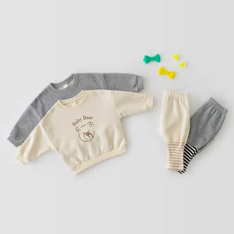 Baby Kids Cotton Cartoon Bear Long Sleeve Sweatshirt And Harem Pants Top And Bottom Infant Casual Outfit