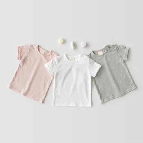 Infant Baby Unisex Solid Color Breathable Cotton Short Sleeve T-Shirt Summer Casual Minimalist Pullover Top