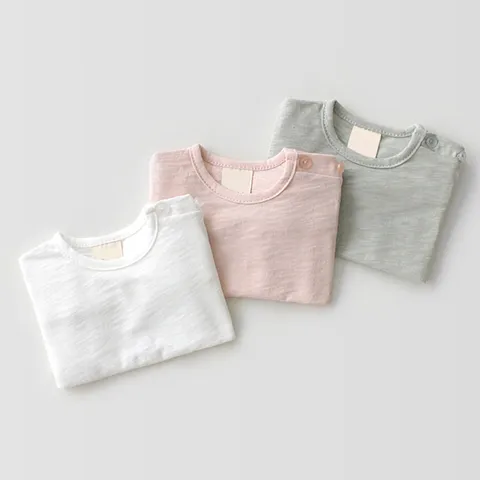 Infant Baby Unisex Solid Color Breathable Cotton Short Sleeve T-Shirt Summer Casual Minimalist Pullover Top