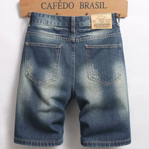 Ανδρικά Retro Washed Ripped Denim Shorts Distressed Patchwork Χαλαρό Ίσιο Μπατζάκι Retro Streetwear Μόδα Ξεβαμμένο Μπλε Denim Σορτς