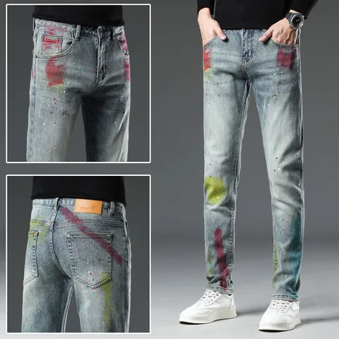 Γυναικείο Ανδρικό Streetwear Τζιν Παντελόνι Στενή Ίσια Γραμμή με Πιτσιλιές Πλυμένο Βαμβακερό Denim Γκράφιτι Καθημερινό με Πολλαπλές Τσέπες