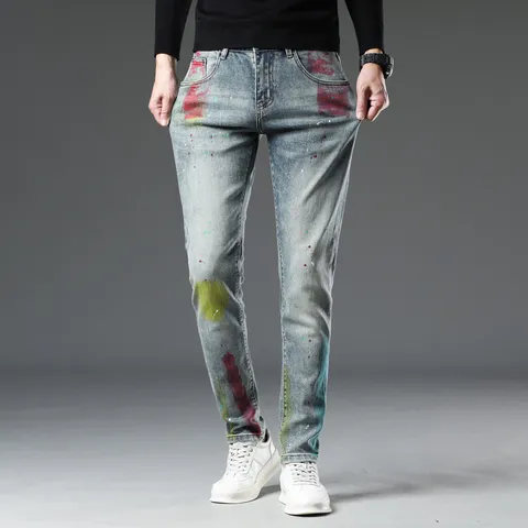 Γυναικείο Ανδρικό Streetwear Τζιν Παντελόνι Στενή Ίσια Γραμμή με Πιτσιλιές Πλυμένο Βαμβακερό Denim Γκράφιτι Καθημερινό με Πολλαπλές Τσέπες