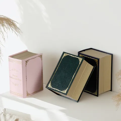 Vintage Buch Form Kunststoff Schmuckkästchen Kreativ Goldprägung Ring Ohrring Anhänger Aufbewahrungsbox Antrag Hochzeit Geschenk Organizer Box