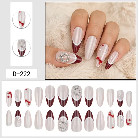 Resin Press On Nails French Vintage Rhinestone Bowknot Artificial Pearl Artificial Nails For Women Manicure Nail Art