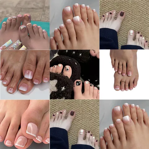 French Tip Press-on Toenails Gradient Nude Fake Nails For Women Daily Toe Nail Art Plastic False Nails