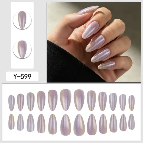 Minimalist Press On Nails Cat Eye Gradient Fake Nails Iridescent Manicure Finished False Nails Tips For Women Art Decor