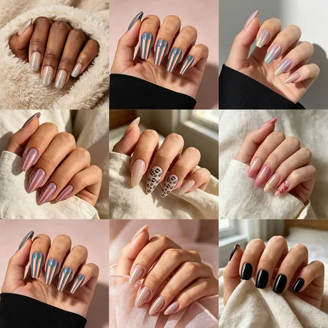 Minimalist Press On Nails Cat Eye Gradient Fake Nails Iridescent Manicure Finished False Nails Tips For Women Art Decor
