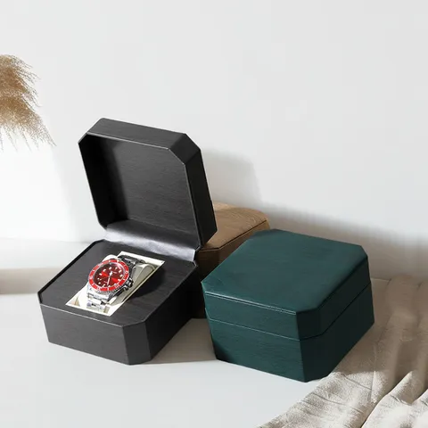 Scatola Porta Orologi Ottagonale con Venature del Legno Fodera in Velluto Custodia per Orologi Meccanici