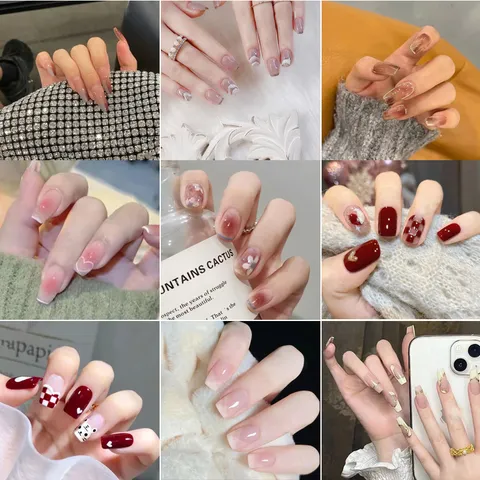 Wearable Fake Nails Blush Cat Eye Gradient Design Resin Press On Nails Long Almond Square Shape Nail Art Patch For Women Girls