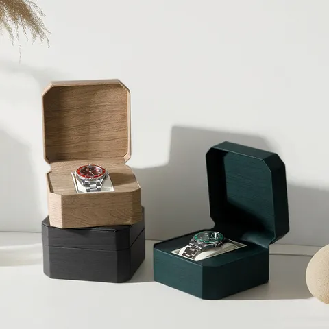 Scatola Porta Orologi Ottagonale con Venature del Legno Fodera in Velluto Custodia per Orologi Meccanici