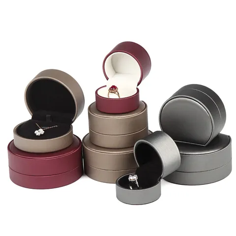 Abgerundete Gebürstete PU-Leder Schmuckschatulle Für Ring Halskette Aufbewahrungsbox Mit Samtfutter Luxus Schmuck Organizer