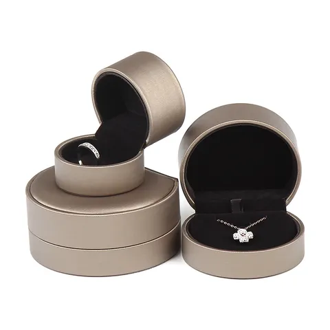 Abgerundete Gebürstete PU-Leder Schmuckschatulle Für Ring Halskette Aufbewahrungsbox Mit Samtfutter Luxus Schmuck Organizer