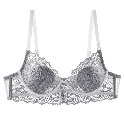 Women Sexy Lace Bra Underwired French Style Thin Cup Minimizing Breathable Floral Lingerie Bowknot Decor Underwear For Female