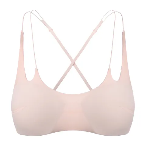 French Style Wirefree Push Up Bra For Women Crisscross Thin Straps Strappy Back Seamless Comfortable Solid Color Bralette