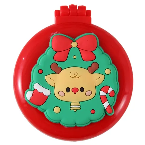 Cute Cartoon Christmas Cushion Hairbrush Portable Folding Mirror Comb Injection Molded Plastic Massaging Hair Brush For Travel Kids Women Gift