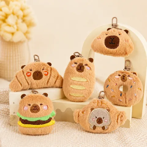 Cute Cartoon Plush Capybara Keychain Funny Bread Food Plush Toy Pendant Soft Animal Bag Decoration Keyring Accessories For Bag Backpack Charm