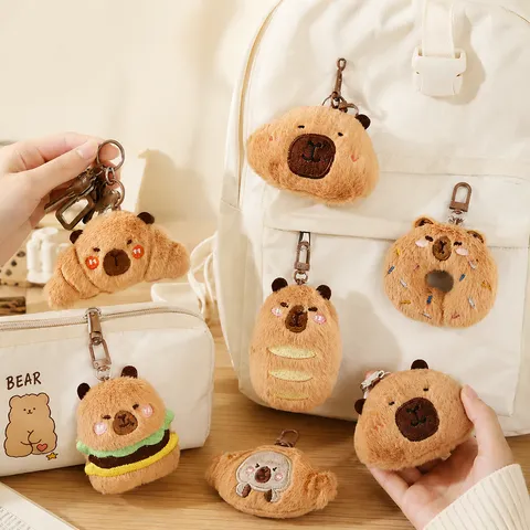 Cute Cartoon Plush Capybara Keychain Funny Bread Food Plush Toy Pendant Soft Animal Bag Decoration Keyring Accessories For Bag Backpack Charm