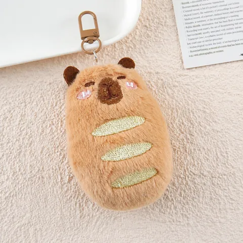 Mignon Dessin Animé Peluche Capybara Porte-Clés Drôle Pain Nourriture Peluche Pendentif Doux Animal Sac Décoration Porte-Clés Accessoires