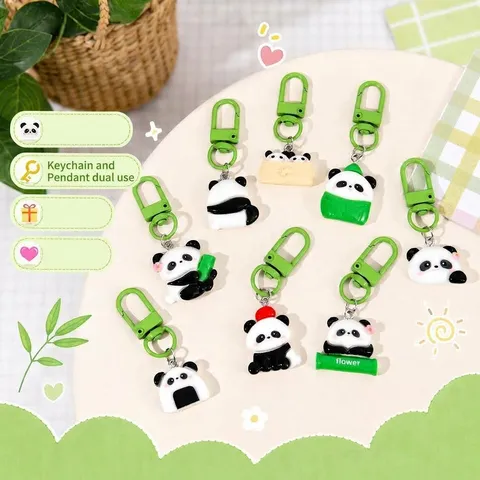 Joli Porte-clés Panda Dessin Animé en Résine Pendentif Sac Animaux Ornement Créatif Cartable Étudiants Accessoires Cadeau Enfants