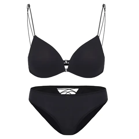 Dames Sexy Dunne Voorsluiting Draadloze BH Set Naadloos Push Up Driehoekige Cup Lingerie Met Dunne Bandjes Mooie Rug Ondergoed