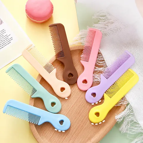 Candy Color Mini Hair Comb For Girls Students Cute Plastic Portable Pocket Detangling Comb With Heart Hanging Hole Travel Comb