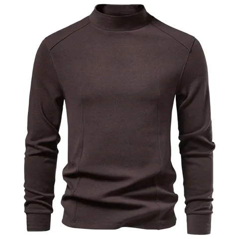 Camiseta de Hombre Cuello Semialto Manga Larga Viscosa Algodón Acrílico Elastano Color Sólido Ajuste Entallado Ropa Interior Térmica para Otoño Invierno