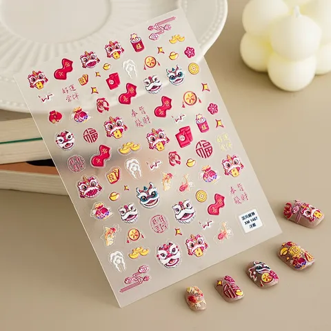 Autocollants Nail Art de Noël 3D Gaufrés Père Noël Bonhomme de Neige Mignon Cartoon Autocollants Autoadhésifs Décoration d'Ongles DIY