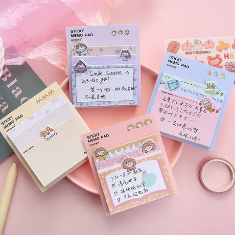 Cute Cartoon Three Layer Sticky Notes Memo Pad Cute Girls Animals Design Portable Sticky Notes Office School Supplies