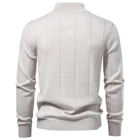Maglione da Uomo Casual in Misto Cotone con Mezza Zip a Coste Collo Alto Pullover Moda Urbana Maglieria