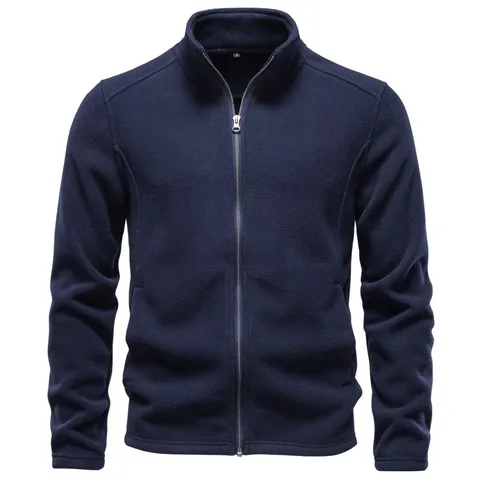Chaqueta Softshell de Forro Polar con Cremallera Completa para Hombre Cuello Alto Sudadera de Manga Larga Abrigo Cálido