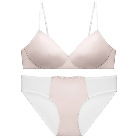 Conjunto de Sujetador y Bragas Sexy Sin Aros Estilo Francés Lencería Reductora de Satén Sin Costuras para Mujer Ropa Interior de Verano Fina y Transpirable